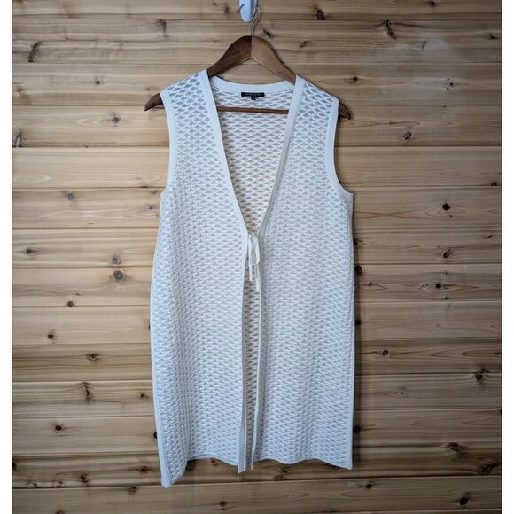 Lafayette 148 Sweater Vest Womens Medium White Quiet Luxury Tie Front - Picture 1 of 9